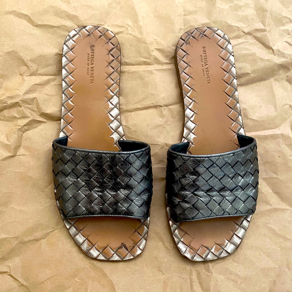 Bottega Veneta Black And Brown Woven Sandals